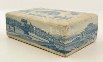 cca 1910 Gerbeaud fa doboz, oldalán Budapest panoráma (Lánchíd pesti hídfőjéről a régi Tabánnal) fed...