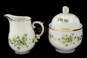 Hollóházi Erika mintás két személyes teás készlet, tállal, matricás, hibátlan