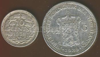 Hollandia 1929. 1/2G Ag T:2- + 1938. 10c Ag T:2+