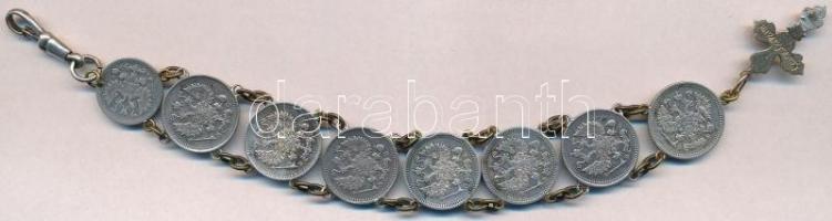 Orosz Birodalom 1902. 5k Ag + 1909-1912. 10k Ag (4xklf) + 1914. 10k Ag (3x) fülekkel, összefűzve lán...