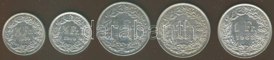 Svájc 1Fr Ag 1920,1943,1963 T:2,2/3 + 1960. 1/2Fr Ag (2x) T:1/2,2