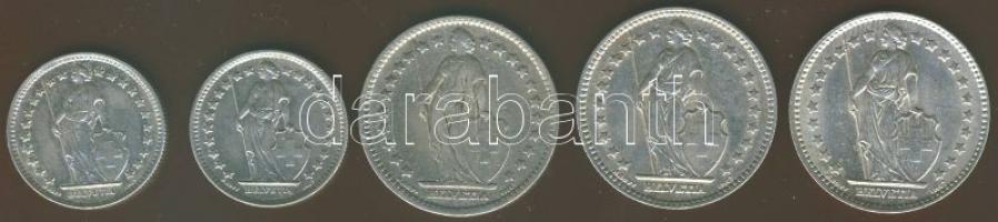 Svájc 1Fr Ag 1920,1943,1963 T:2,2/3 + 1960. 1/2Fr Ag (2x) T:1/2,2