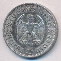 Német 3. Birodalom 1936E 5M Ag "Hindenburg" T:2,2- ph.
German Third Reich 1936E 5 Mark Ag...