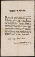 1849 február 28. Armee-Nachricht. Egyoldalas német nyelvű Haditudósítás. Mely beszámol a Kápolnánál győzedelmeskedő császári csapatokról. Buda, Duca di Serbelloni /  1849 Army report regarding the victory at Kapolna 24x38 cm