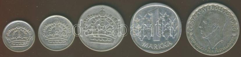 Svédország 1954-1961. 10ö + 25ö + 50ö + 1Kr Ag T:2/3,3 + Finnország 1964. 1M Ag T:2/3