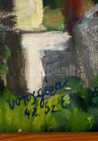 Vörös Géza (1897-1957): Szentendrei udvar 1942. Olaj, vászon, jelzett, üvegezett keretben, 60×100 cm