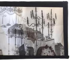 cca 1930 Halott ember az ágyában, a ravatalon, 8 db vintage üveglemez negatív Lőcsei Árpád (?-?) kec...