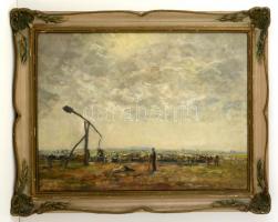 1949 Herman Lipót (1884-1972): Hortobágyi vihar felhők. Olaj, vászon, jelzett, sérült fa keretben, 4...