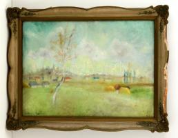 Peterdi Gábor (1915-2001): Szolnok 1930. Olaj, vászon, jelzett, üvegezett keretben, 45×65 cm