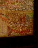 Meggyes László (1928-2003): Öreg ház udvara. Olajpasztell, karton, jelzett, keretben, 40×50 cm