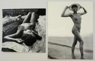 cca 1979 Aktfotók, 2 db jelzés nélküli vintage fotóművészeti alkotás, 31x31 cm és 40x30,5 cm / 2 nude photos, 31x31 - 40x30,5 cm