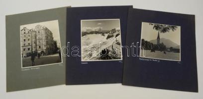 cca 1933 Thöresz Dezső (1902-1963) Ausztriában készített 3 db vintage fotóművészeti alkotása, 18x17 cm, karton 35x30,5 cm / Dezső Thöresz (1902-1963): Austria, Zugspitze, Breitenwang, Innsbruck, 3 vintage photos, 18x17 cm