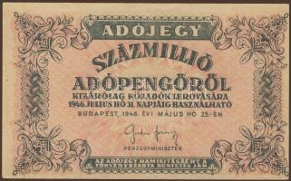 1946. 100.000.000AP v.j. nélkül, barnás papíron T:II+