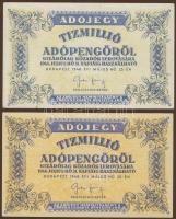 1946. 10.000.000AP 2klf variáns: barnás-fehér papíron, vízjeles, hátlapi címer fordított + v.j. nélkül, fehér papíron T:II+