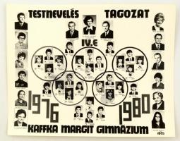 1980 Budapest, Kaffka Margit Gimnázium tanári kara és végzős növendékei, kistabló 42 nevesített portréval, 224x30 cm