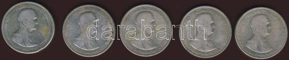 1930. 5P Ag "Horthy jobbra" (5x) T:3 ph