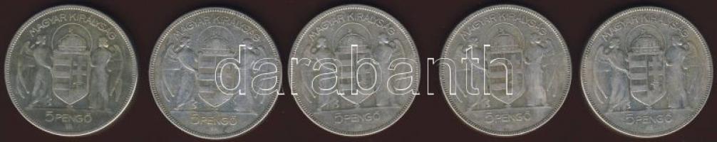 1930. 5P Ag "Horthy jobbra" (5x) T:3 ph