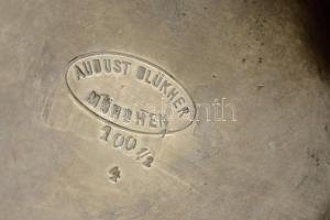 August Glükher lábas teás kancsó, vésett alpakka, csont gyűrűkkel, apró horpadással, jelzett,  m:22 ...