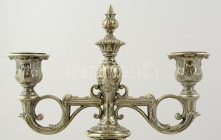 Berndorf kétágú gyertyatartó párban, Gazdagon díszített alpakka, súlyozott, jelzett, jó állapotban, ...