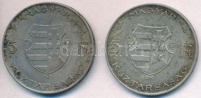 1947. 5Ft Ag "Kossuth" (2x) T:2- patina 
Adamo F8.1