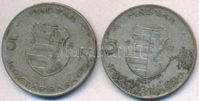 1947. 5Ft Ag "Kossuth" (2x) T:2-,3 patina 
Adamo F8.1