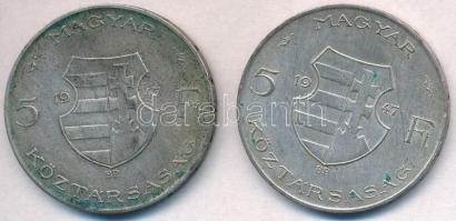 1947. 5Ft Ag "Kossuth" (2x) T:2-,3 patina 
Adamo F8.1