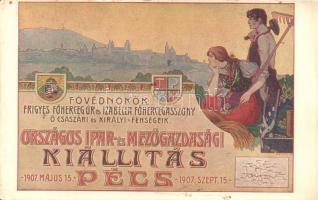1907 Pécs, Országos Ipar- és Mezőgazdasági Kiállítás reklámlapja / National Industrial and Agricultural Exhibition, advertisement card s: Darilek H.
