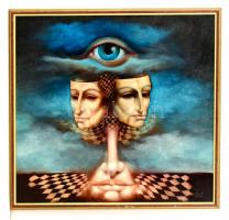 Szász Endre (1926-2003): Érzékszervek és álarcok. Olaj, farost, jelzett, keretben, 48×52 cm