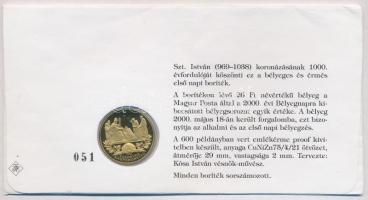 2000. "Ezeréves Magyarország / Szent István" aranyozott alpakka emlékérem borítékban, első...