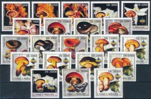 Gomba sor + blokkból kitépett bélyegsor, Mushroom set + stampset from block