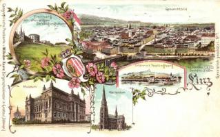Linz an der Donau. Geographische Postkarte v. Wilhelm Knorr No. 7. Art Nouveau litho