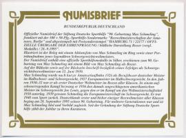 Németország 1995. "Max Schmeling - Tisztességes a sportban és az életben" ezüstözött fém e...