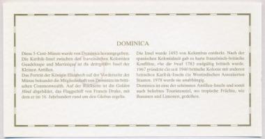 Brit Karibi Területek 1965. 5c "Nemzetek pénzérméi" borítékban, dominikai bélyeggel és bél...