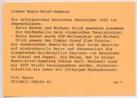 Spanyolország 1991. 25p Ni-Br "1992 Olimpiai Játékok" "Tenisz" borítékban, bélye...