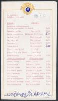 1972 Bp. Móricz Zsigmond körtér, A Körtéri Presszó étlapja