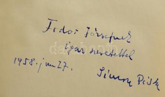 Simon István: Pacsirtaszó. Magvető, Budapest, 1958. Kiadói vászonkötés + papírborító. Dedikált példá...