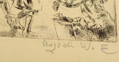 Aszódi Weil Erzsébet (1901-1976): Vásár a Dalmát tengerparton. Rézkarc, papír,  jelzett, gyűrött, 26...