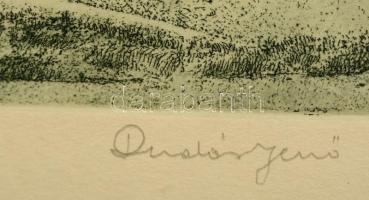 Dudás Jenő (1900-1991): Tihanyi vonulás. Színes rézkarc, papír, jelzett, 29×40 cm