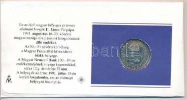 1991. 100Ft Cu-Ni "II. János Pál pápa látogatása Magyarországon" érmés borítékban, első na...