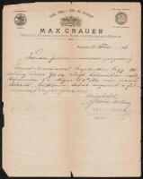 1888 Bp., Max Grauer spiritus en Gros, Liqueur-, Rum- und Essigspirit-Fabrik fejléces levele a fővárosi vízvezetéki igazgatósághoz
