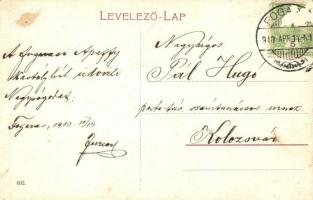 Fogaras, Fagaras; Sétatéri részlet a várral / castle promenade (Rb)