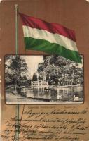 Kolozsvár, Cluj; Sétatéri tó, magyar zászlós litho lap. Fuhrmann M. kiadása / promenade lake, Hungarian flag litho (EK)