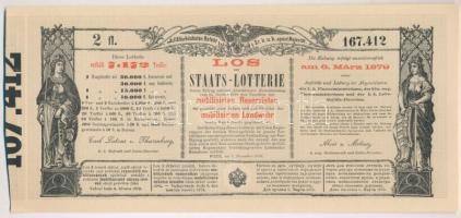 Ausztria / Bécs 1878. "Sorsjegy állam-sorsjátékra a közös hadsereg mozgósított tartalékosai s a...