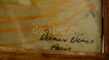 Diener jelzéssel: Utca részlet. Pasztell, papír, üvegezett keretben, 29×39 cm