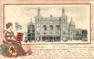 Amsterdam, Stadschouwburg / theatre, coat of arms, J. H. Schaefer Emb. litho