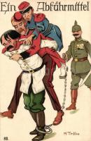Ein Abführmittel / WWI Humorous Anti-Triple Entente propaganda card. Weltkrieg-Postkarte von Albert Ebner 82. litho s: M. Trübe