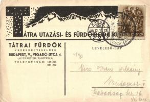 Tátra utazási- és fürdőiroda turisztikai reklámlapja / Tatra spa resort touristic advertisement, Kassa visszatért 1938 So. Stpl., TVC card (non PC) (b)