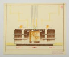 1935-1937 Kerekes Gyula tervező iparművész art deco hatásokat mutató lakberendezési és bútor-tervraj...
