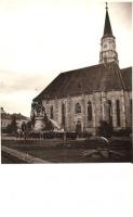 Kolozsvár, Cluj - 4 db RÉGI városképes képeslap fotó, Mátyás király tér és szobor, templom belső / 4...