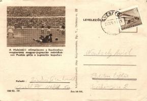 4 db MODERN levelezőlap köztük a Helsinki olimpia magyar-jugoszláv labdarúgó mérközés, diósgyőri koh...